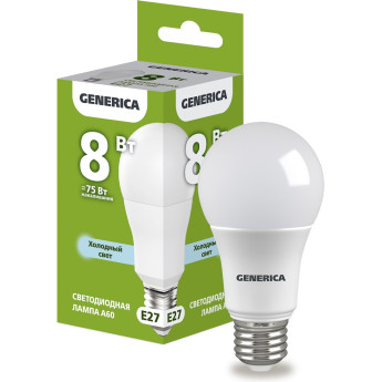Лампа светодиодная IEK GENERICA A60 груша 8Вт 230В 6500К E27
